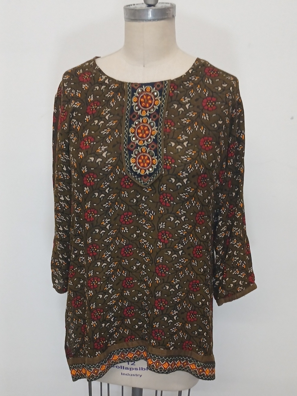 MADE IN INDIA Floral Bohemian Hippie Tunic Top // XL
